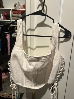 Altar'd State White Lace-Up Cropped Tank